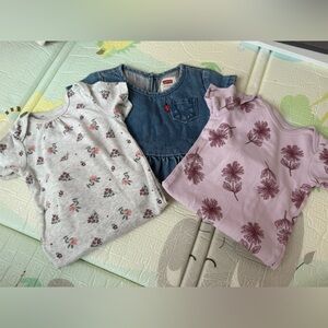 Levi's Denim Dress with Pink and White Floral Tops onesies - All are 12M